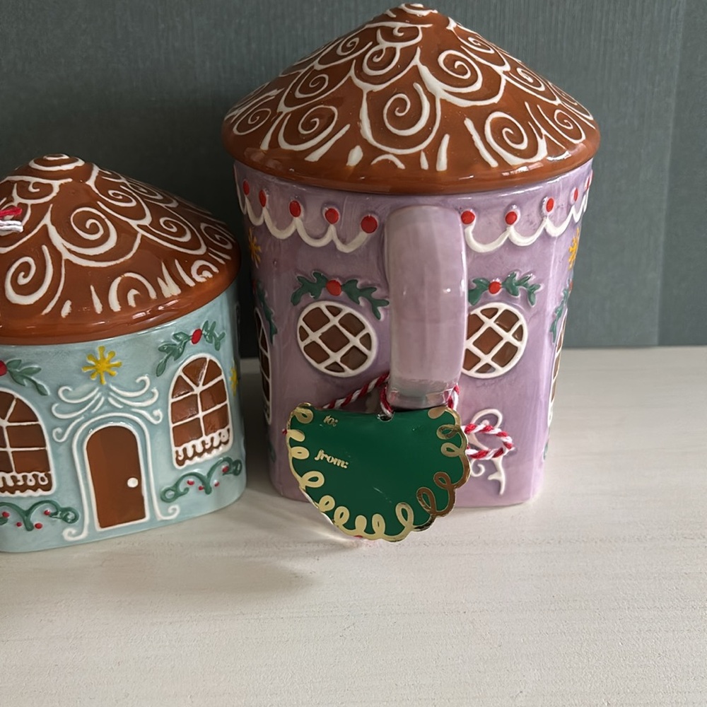 ANTHROPOLOGIE GINGERBREAD STONEWARE MUG AND SUGAR BOWL PURPLE BLUE NEW - Picture 5 of 13